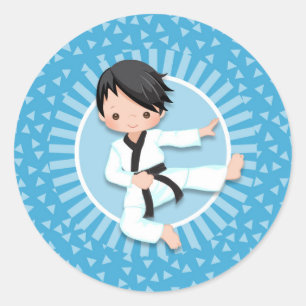 Black Hair Karate Boy Judo Martial Arts Runder Aufkleber