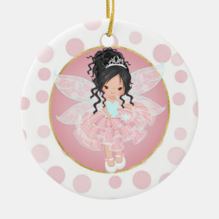 Black Hair Pink Fairy Keramik Ornament