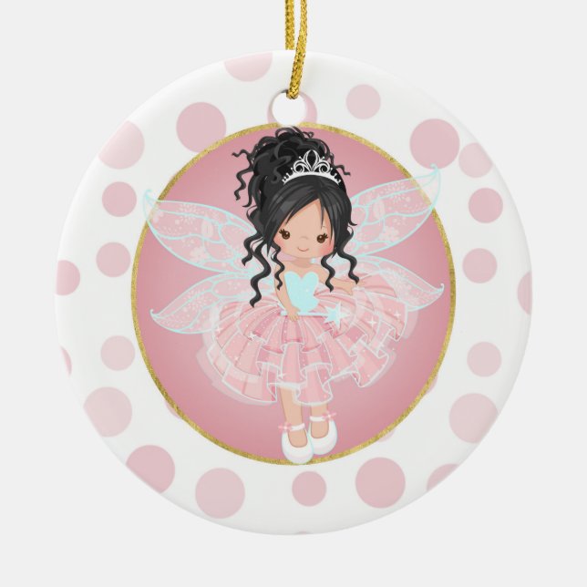 Black Hair Pink Fairy Keramik Ornament (Vorne)