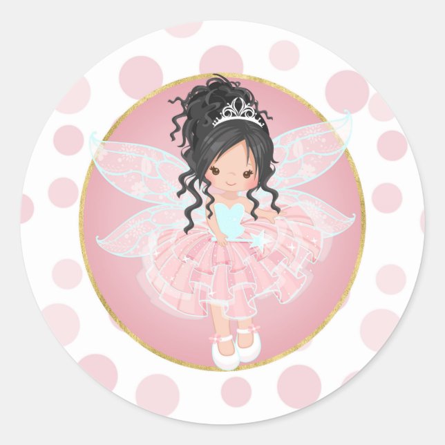 Black Hair Pink Fairy Runder Aufkleber (Vorderseite)