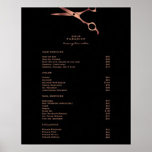 Black Hair Salon Kupfer Preisliste Menü Poster