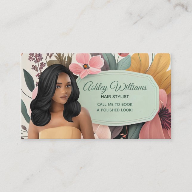 Black Hair Stylist Business Cards Visitenkarte (Vorderseite)