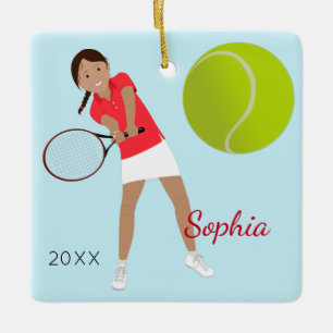 Black Hair Tennis Player Keramikornament