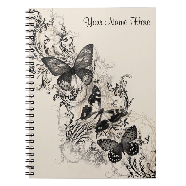 Black Halftone Butterfly Feminine Personalisiert Notizblock (Vorderseite)