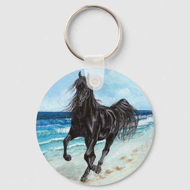 Black Hallion Arabian Pferd Schlüsselanhänger (Vorderseite)