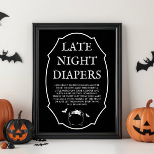 Black Halloween Baby Shower Spate Night Diapers Poster