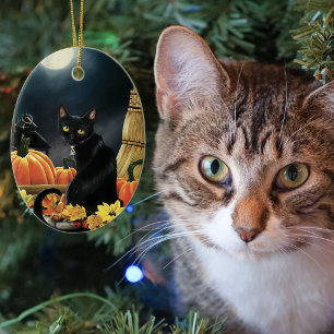 Black Halloween Cat Keramik Ornament