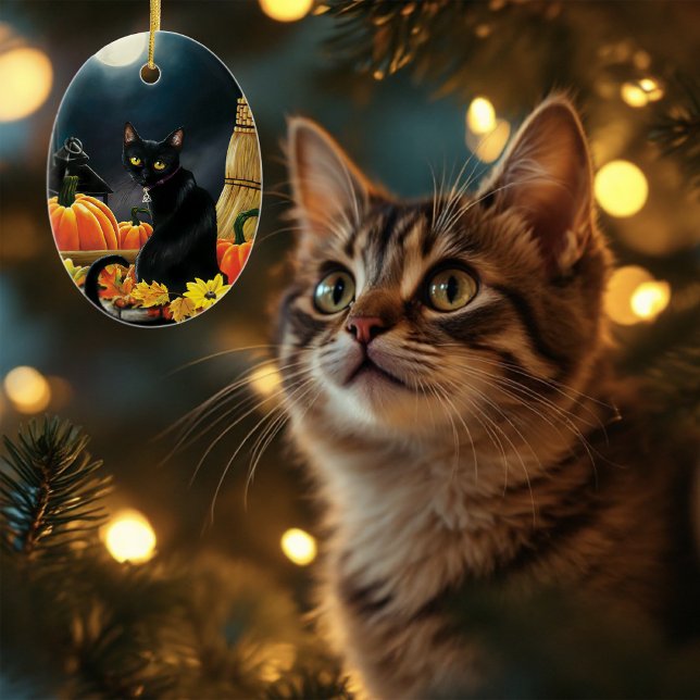 Black Halloween Cat Keramik Ornament (Von Creator hochgeladen)