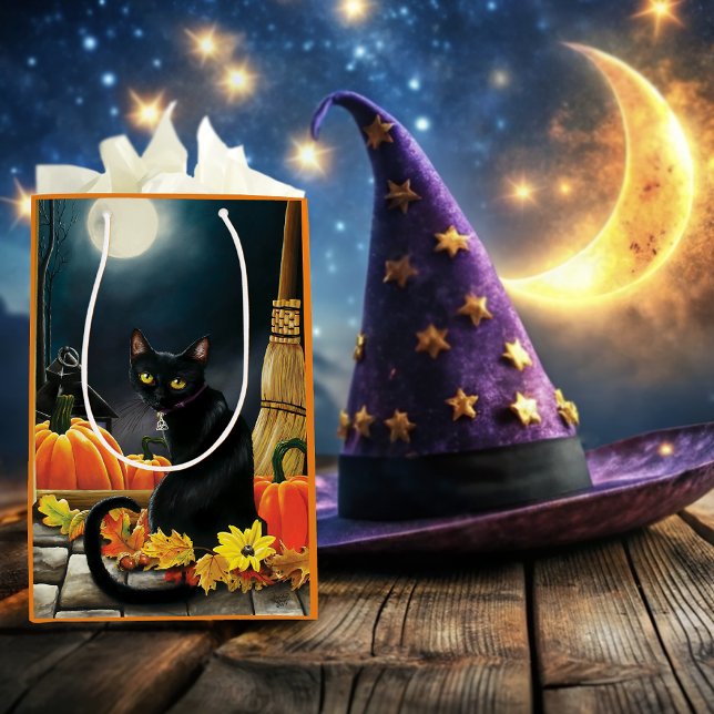 Black Halloween Cat Mittlere Geschenktüte (Von Creator hochgeladen)