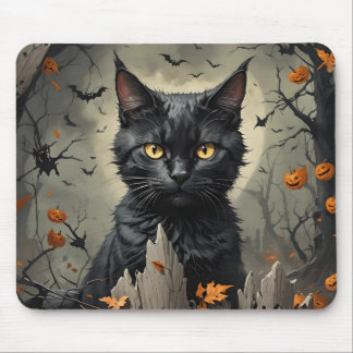 Black Halloween Cat Mousepad
