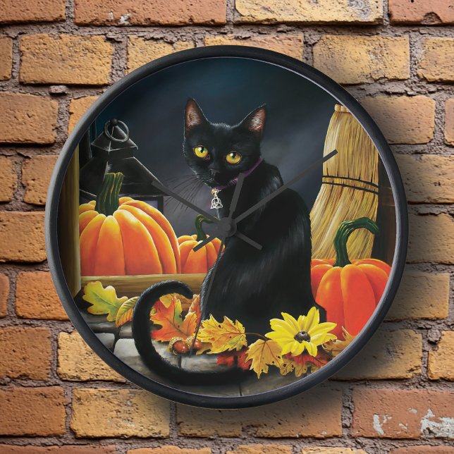 Black Halloween Cat Uhr (Von Creator hochgeladen)