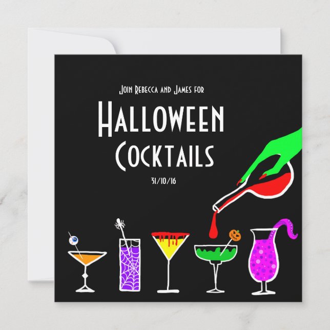 Black Halloween Cocktails Party Einladung (Vorderseite)