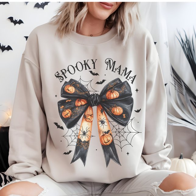 Black Halloween Spooky Mama Bow Coquette Sweatshirt (Black Halloween Spooky Mama Bow Coquette Sweatshirt)