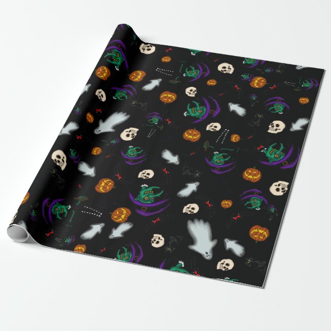 Black Halloween Wrapping Paper Geschenkpapier (Ungerollt)
