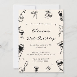 Black Hand Drawn Adult Birthday Party  Einladung
