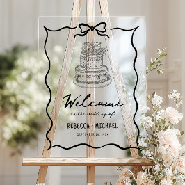 Black Hand Drawn Bow Wedding Welcome Acrylschild