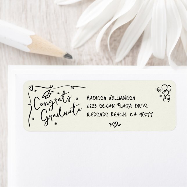 Black Hand Drawn Doodle Graduation Cream Address (Insitu)