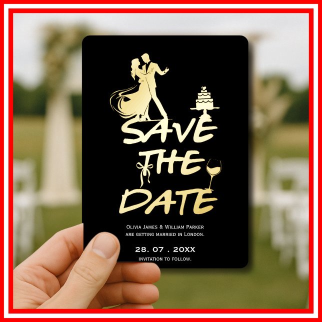 Black Hand Drawn Funky Whimsical Minimal Wedding Folieneinladung (Von Creator hochgeladen)