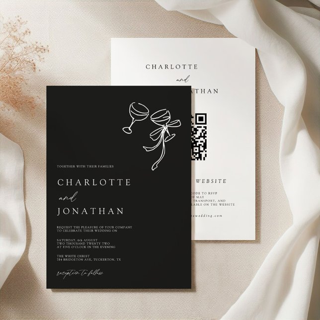 Black Hand Drawn Scribble Moderne QR Code Hochzeit Einladung (Von Creator hochgeladen)