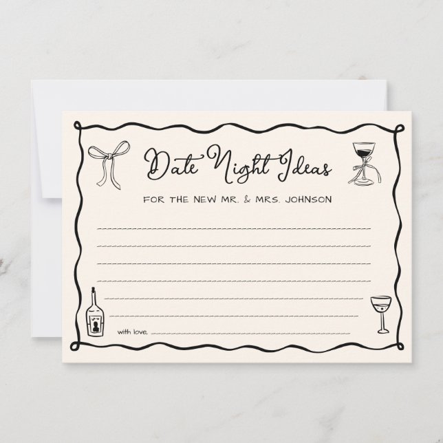 Black Hand Drawn Wedding Date Night Ideenkarte Einladung (Vorderseite)