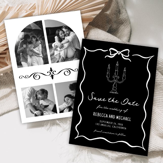 Black Hand Drawn White Bow Photo Wedding Save The Date (Von Creator hochgeladen)