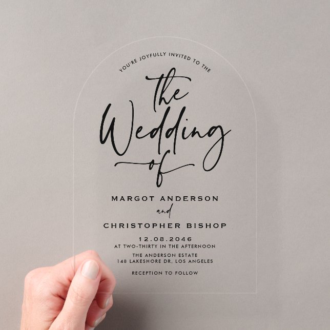 Black Hand Letted Calligrafy Wedding Acryleinladungen (Insitu (Handheld))