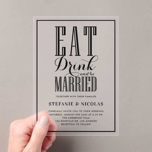 Black Hand Letted Calligrafy Wedding Acryleinladungen (Insitu (Handheld))