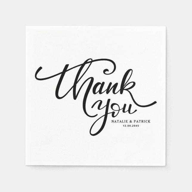 Black Hand Lettered Wedding Danke Serviette (Vorderseite)