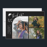 Black Hand Written Thank You Multi Photo Ankündigung<br><div class="desc">Modern and whimsical graduation announcement photo card featuring 3 photos on the front and 1 on the back. The text says "Thank You" with twinkling stars. Add the graduate's name,  information,  and message to personalize this card. Black.</div>