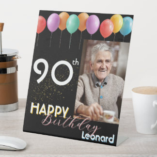 Black Happy Birthday Custom Name Colorful Balloons Sockelschild