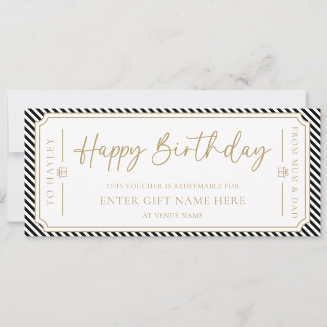 Black Happy Birthday Geschenkgutschein Karte (Vorderseite)