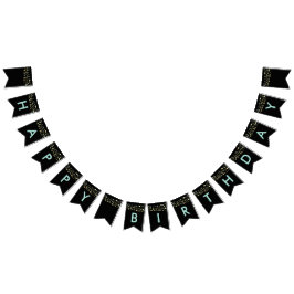 Black Happy Geburtstag bunte Fahnen, Lichter Glitz Wimpelkette