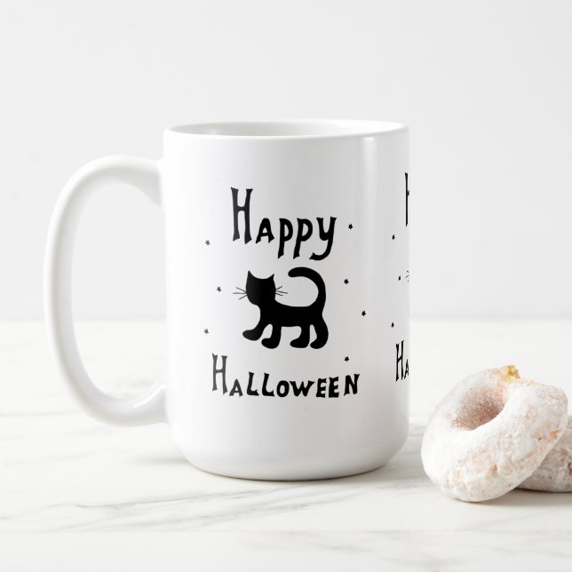 Black Happy Halloween Horror spukhaft Kaffeetasse (Mit Donut)