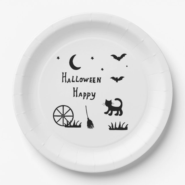 Black Happy Halloween Horror spukhaft Pappteller (Vorderseite)