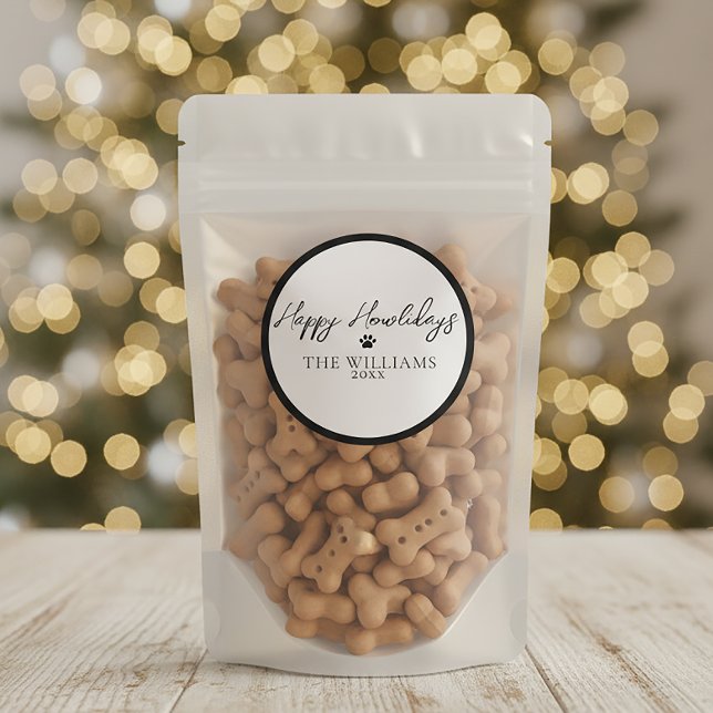 Black Happy Howlidays Paw Print Round Sticker (Von Creator hochgeladen)