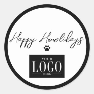 Black Happy Howlidays Pfotenabdruck Firmenlogo Runder Aufkleber