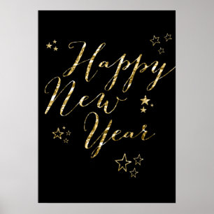 Black Happy New Year Gold Sign Print 20x28 Poster