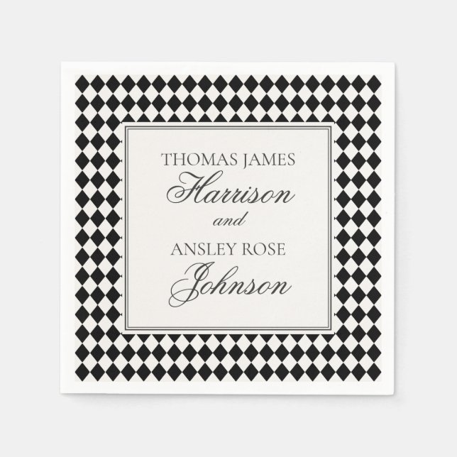 Black Harlequin Checkered Wedding Serviette (Vorderseite)