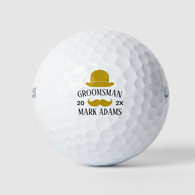Black Hat Mustache Gentleman Vintage Trauzeugen Golfball (Vorderseite)