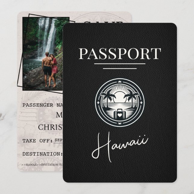 Black Hawaii Passport Save the Date (Vorne/Hinten)
