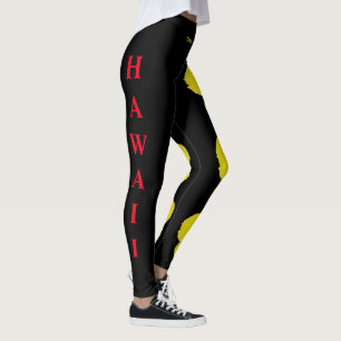 Black Hawaii Staat Blume Gelber Hibiskus Leggings