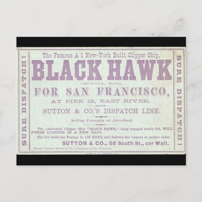 Black Hawk Clipper 1900 Postkarte (Vorderseite)