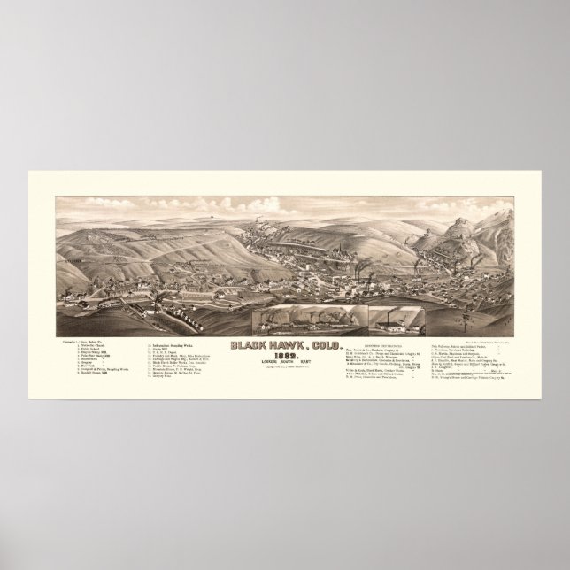 Black Hawk, CO Panorama Karte - 1882 Poster (Vorne)