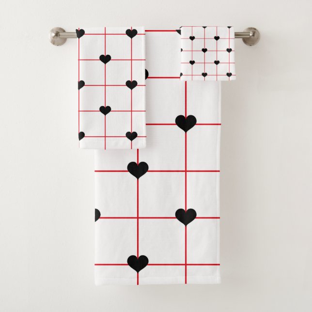 Black Heart Grid with Red Linework Badhandtuch Set (Insitu)