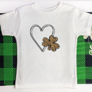 Black heart leopard clover shamrock cute celtic T-Shirt