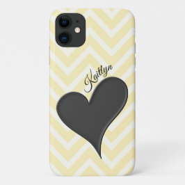Black Heart on Yellow Zickzack Strip Phone Case