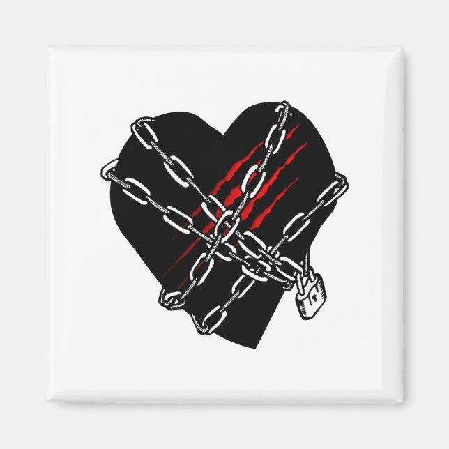Black Heart Red Chains Cool Gothic Valentines Day  Magnet (Vorne)