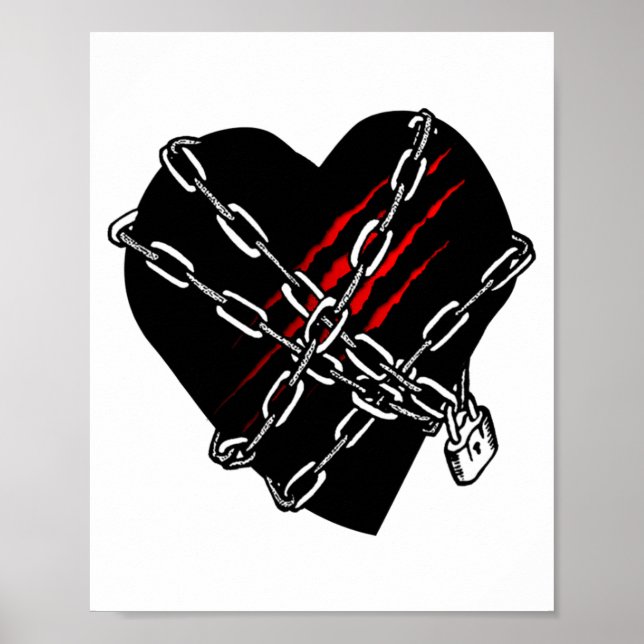 Black Heart Red Chains Cool Gothic Valentines Day  Poster (Vorne)