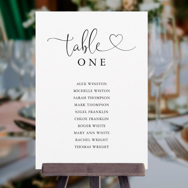 Black Heart Script Table Number Seating Chart Einladung (Von Creator hochgeladen)
