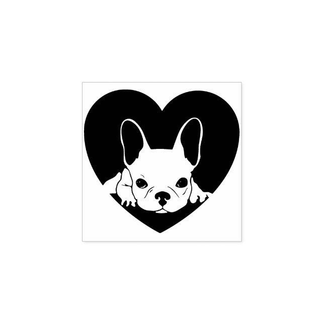 Black Heart Simple French Bulldog Gummistempel (Prägung)